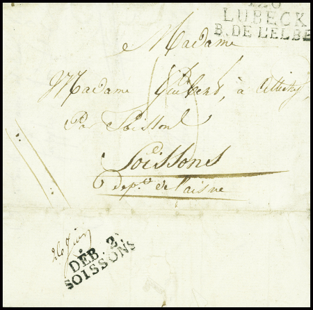 AISNE Lettre avec au recto MP "128 Lubeck B de l'Elbe"