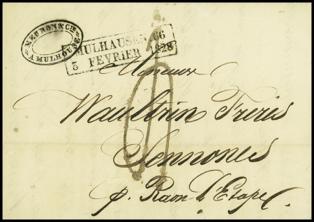 Lettre avec cachet rect "Mulhausen 66 3 février 1828"