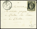 N°3 obl grille + T15 "Cuisery (70)" (1849) sur lettre, ind 17. TB