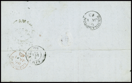 2 lettres AFF n°16 (touché) + 17A (TB) obl PC 441 (Bordeaux) et PC 1495 (bureau maritime Havre) sur 2 lettres pour Lima (Pérou). TB