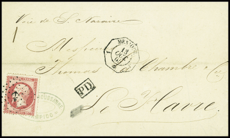 N°24 obl ancre + CAD octogonal d'agence consulaire "1 Mexique 1*" (13 oct 65) sur lettre. TB