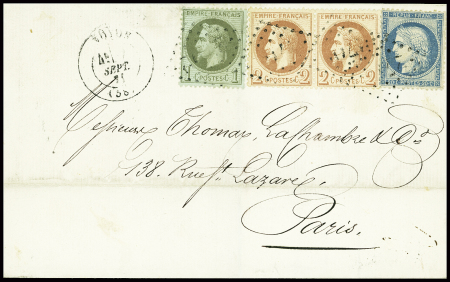 N°25 + 26 en paire + 37 obl GC 2702 + T17 Noyon (7 sept 71) sur lettre. TB