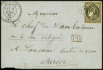 N°47 30c brun obl 3054 + CAD perlé T24 "Queige (88)" (1871 - ind 17) sur lettre pour la Suisse. TB