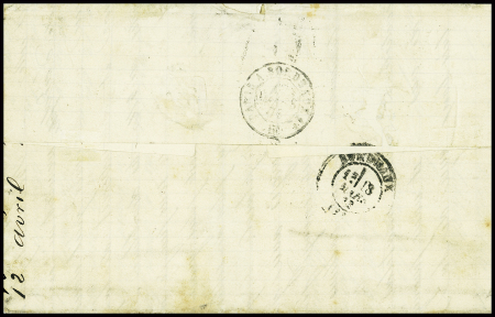 N°25 + 41 + 50 obl ovale "NSW" + CAD "Sydney" (1872) sur lettre pour Bordeaux avec marque d'échange rouge "GB" + taxe 30 façon manuscrite et marque encadrée "Insufficiently paid"