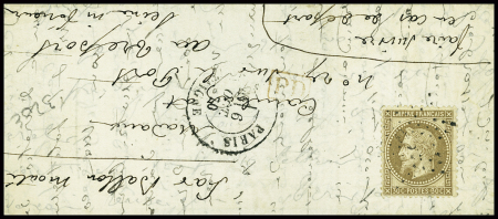 N°30 obl étoile 9 + CAD "Paris R. Montaigne" (6 oct 70) sur ballon monté pour Le Tréport avec arrivée 13 oct 70. TB