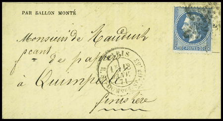 N°29 obl étoile 20 + CAD "Paris R. St DOMque Gn 53" (18 janv 71) sur Gazette des Absents n°28 pour Quimperlé (Finistère) avec arrivée (Le Général Bourbaki). TB