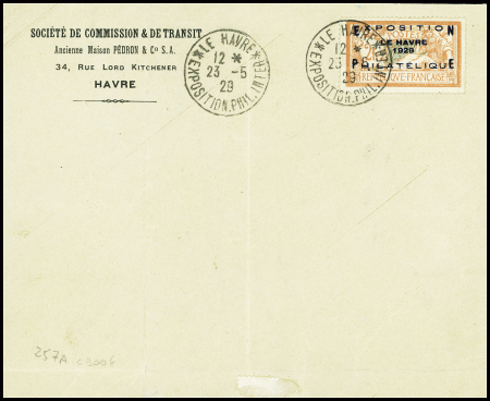 N°257A 2F Expo du Havre obl CAD "Le Havre exposition phil. Inter" (1929) sur env non adressée. TB
