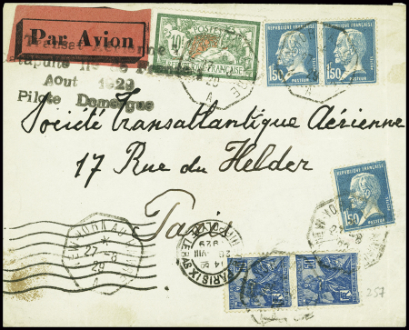 N°181, 3 pièces + 257 en paire obl CAD octogonal "New-York au Havre A" (27.8.29) sur lettre par avion pour la Société Transatlantique aérienne à Paris avec griffe noire