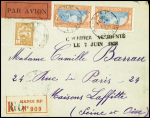 Lettre recommandée avion Saïgon - France avec griffe noire "Courrier accidenté le 7 juin 1931" (accident du Fokker VII Saïgon - Marseille à Akyab Birmanie - pilote Beauregard)