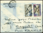 Egypte PA7 + PA14 obl CAD "Departement étranger Caire" (30 sept 37) sur env délavée avec au verso bande PTT 809 + griffe violette