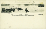 N°108 + 109 + 158 obl cachet noir type 2 "Republique française - Résidence de France iles Kerguelen" sur carte postale "Concession des iles Kerguelen - vue prise de l'établissement