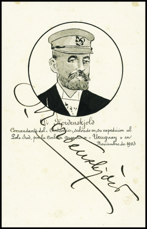 Carte postale représentant l'effigie de Nordenskjold avec sa signature autographe. TB