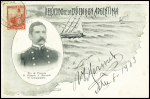 Argentine n°115 obl Buenos Aires (1903) sur carte postale "Recuerdo de la Expedicion Argentina" avec effigie de J.Hermelo et signatures autographes d'Irizar et Hermelo