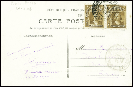 Chili n°57 en paire obl Punta Arenas (12.12.1910) sur carte postale "Expedition Antarctique 1903 - 1905 - expédition d'hiver en baleinière" (les CP de cette série sont rares ayant voyagé)