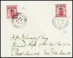 Terre de Victoria n°2, 2 pièces, obl CAD "Brit Antarctic expd" (9 fev 11) sur lettre avec au verso sceau rond noir "British antarctic expedition - Terra Nova RYS". TB