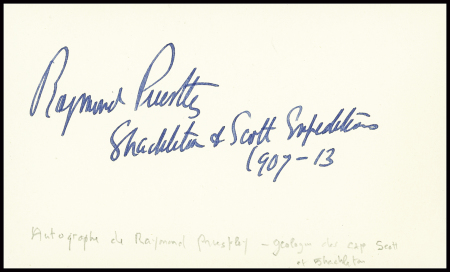 Carton avec autographe de Raymond Priestley géologiste des expéditions Shackleton et Scott (1907 - 1913). TB