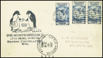 USA n°323, 3 pièces, obl mec avec lignes ondulées "Little america Antarctica (30.12.35) sur env avec cachet noir "Byrd Antarctica expedition II second cancellation mail"