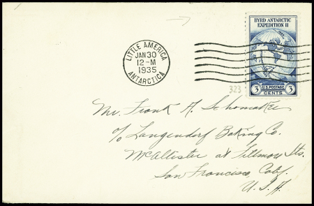 USA n°323 obl mec "Little america Antarctica" (30.1.1935)  sur env avec courrier à en-tête "Oceanic Line". TB