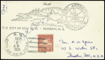 USA n°282 obl grand CAD avec killer "SS City of New-York" (5 oct 1929) sur lettre avec cachet noir illustré "Byrd Antarctic expedition" et signature autograpge de Byrd. TB
