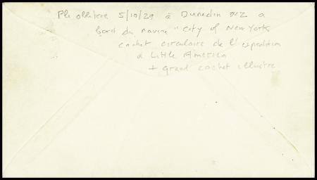 USA n°282 obl grand CAD avec killer "SS City of New-York" (5 oct 1929) sur lettre avec cachet noir illustré "Byrd Antarctic expedition" et signature autograpge de Byrd. TB