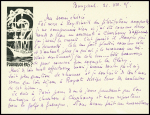 Carte de visite de JB Charcot avec en-tête illustrée du Pourquoi Pas? adressée à sa sœur chérie : il revient d'Islande et du Groenland et apprend qu'il vient de recevoir la Légion d'Honneur