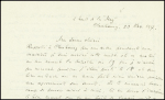 Correspondance manuscrite de Charcot datée "à bord de la Meg Cherbourg 23 nov 1917". Charcot demande à sa sœur d'intercéder auprès du ministre pour obtenir 2 canons. TB