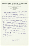 Lettre autographe de l'explorateur américain Charles Francis Hall dans laquelle il exprime son désir d'atteindre le Pole Nord à bord du Polaris (5 mars 1871) + note manuscrite