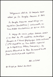 Télégramme de vœux expédié le 21 décembre 1955 par l'explorateur australien sir Douglas Mawson à Paul Emile Victor alors que ce dernier allait quitter Hobart à bord du Norsel