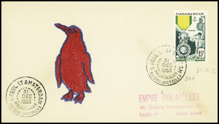 Madagascar n°321 obl CAD "S.Paul et Amsterdam Madagascar depend australes" (31 dec - Saint Marcouf) sur env Empire philatélique. TB