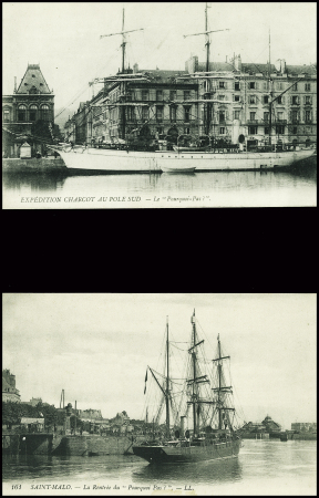 4 CP du Pourquoi Pas à Rouen et à Saint Malo dont "Monseigneur Fuzet archevèque de Rouen vient féléiciter le Dr Charcot". TB