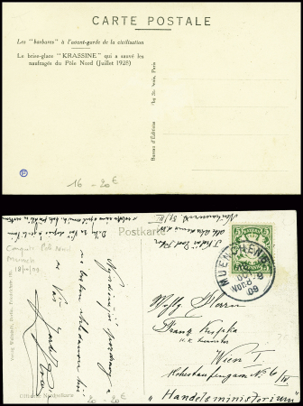 2 CP dont carte postale représentant "Le brise-glace Krassine qui a sauvé les naufragés du Pôle Nord (juillet 1929)" éditée par le bureau d'édition du PCF. TB