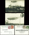 2 cartes postales photos du dirigeable Norge + 2 petites cartes "North Pole Mail" AFF mixte Norvège n°107 + USA n°183 et Danemark n°132 + 135 + Norvège n°107. TB