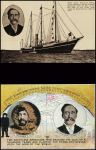 2 cartes postales avec effigie de Robert Peary dont l'une avec vue du steamer Roosevelt. TB