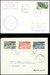 3 plis de terre Adélie (1958-1975) dont cachet bleu IAGP raid 1975 - 76. TB