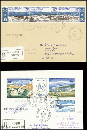 3 lettres recommandées AFF divers dont PA19 + PA25 + PA26 + PA22 + PA24 obl Saint Paul et Amsterdam. TB