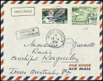 TAAF n°1 en mixte avec Madagascar n°330 obl Tananarive sur lettre avec CAD d'arrivée "Archipel Kerguelen TAAF" 10,4,1958 au recto. TB