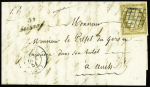 N°1b 10c bistre-verdâtre obl grille + cursive "31 Seissan" + T15 Auch (1851), Gers, sur lettre. TB