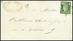 N°2 15c vert obl étoile muette sur lettre avec au verso CAD d'arrivée (1852). Certificat Robineau. TB