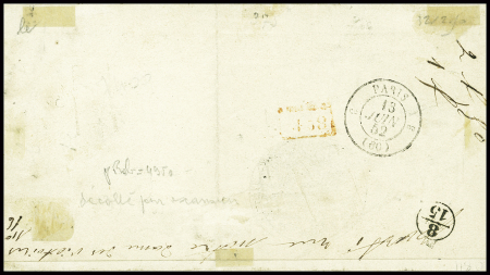 N°2 15c vert obl étoile muette sur lettre avec au verso CAD d'arrivée (1852). Certificat Robineau. TB