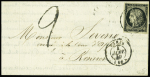 N°3 obl CAD T15 "Paris (60) (4 janv 49) répété à côté sur lettre en double port pour Rennes insuffisamment AFF avec taxe tampon 2 façon manuscrite. TB. Signé Calves et Roumet