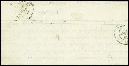 N°3 obl CAD T15 "Paris (60) (4 janv 49) répété à côté sur lettre en double port pour Rennes insuffisamment AFF avec taxe tampon 2 façon manuscrite. TB. Signé Calves et Roumet