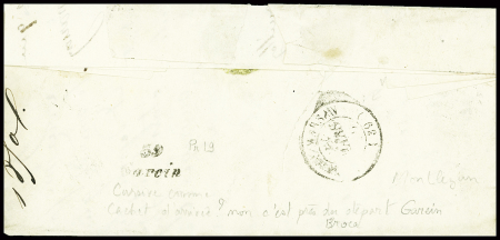 N°3 obl grille + T15 "Le Houga (31)" (1850) sur lettre, ind 19. TB