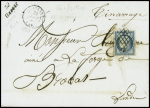 N°4 obl grille + cursive "39 Onesse" + T15 Arjuzanx (aout 1850) sur lettre, ind 23. TB