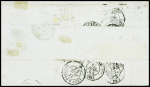 N°9 10c bistre en paire (décollée pour expertise, avec signature A.Brun) obl PC 3053 + T15 "St Etienne" (1854) sur lettre (verso partiel) pour un soldat à Auxerre