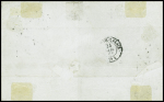 N°18 1f carmin, paire + n°9 + n°10 obl roulette de gros points + CAD "2e Paris 15 (60)" (1853) sur lettre pour New-York. Les timbres sont touchés mais AFF. RR