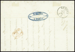 N°16 (leg touché) + n°13 obl rouleau de gros points + CAD "Paris (60)" (1858) sur lettre pour Gênes. TB