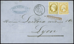 N°13 (touché) + 16 obl ancre + CAD "Amérique" (1861) sur lettre de Constantinople pour Lyon. TB