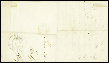 N°15 25c bleu, obl PC 342 + T15 "Béhobie (64)" (1854) sur lettre écrite d'Irun pour Bayonne, TB