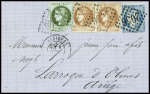 N°39 (def) + 40B en paire + 37 (def) obl GC 2056 + T17 Lisieux (1 sept 1871 - 1er jour nouveau tarif) sur lettre