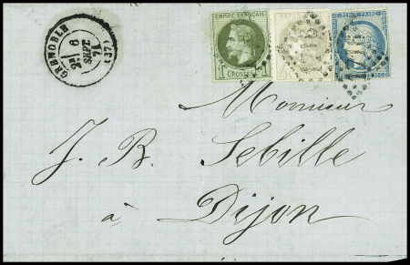 N°25 + 41B + 37 obl GC 1716 + T17 Grenoble (6 sept 71) sur lettre. TB